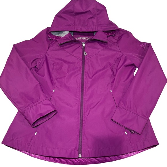 Gerry Fuchsia‎ Hot Pink Full Zip Hooded Raincoat Jacket Medium Zipped Pockets - Picture 4 of 14